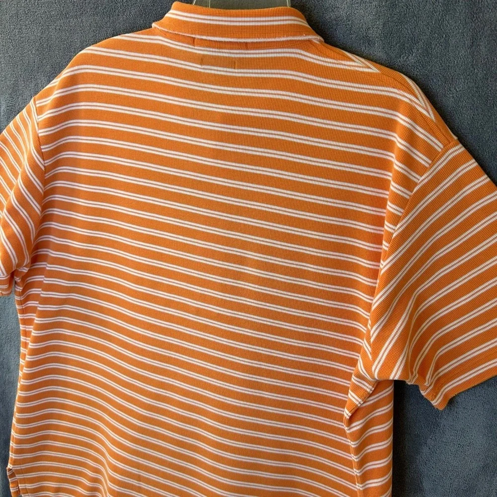 Ralph Lauren Mens Big Large Waffle Knit Polo Orange White Striped Shirt